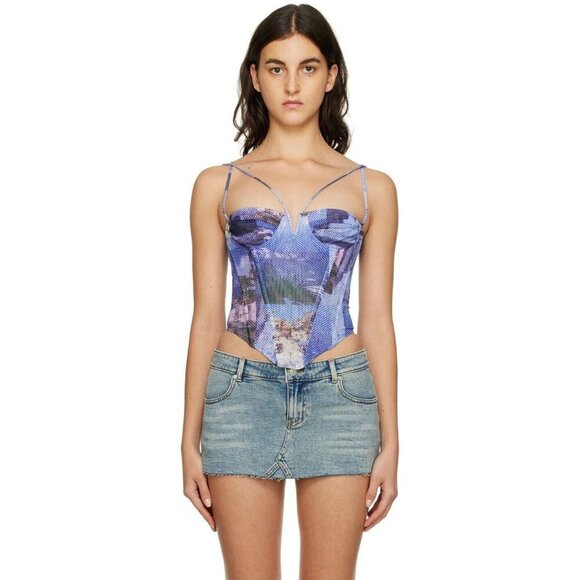 Miaou Aphex Corset Size XL Womens Blue Top $265 - Picture 1 of 15